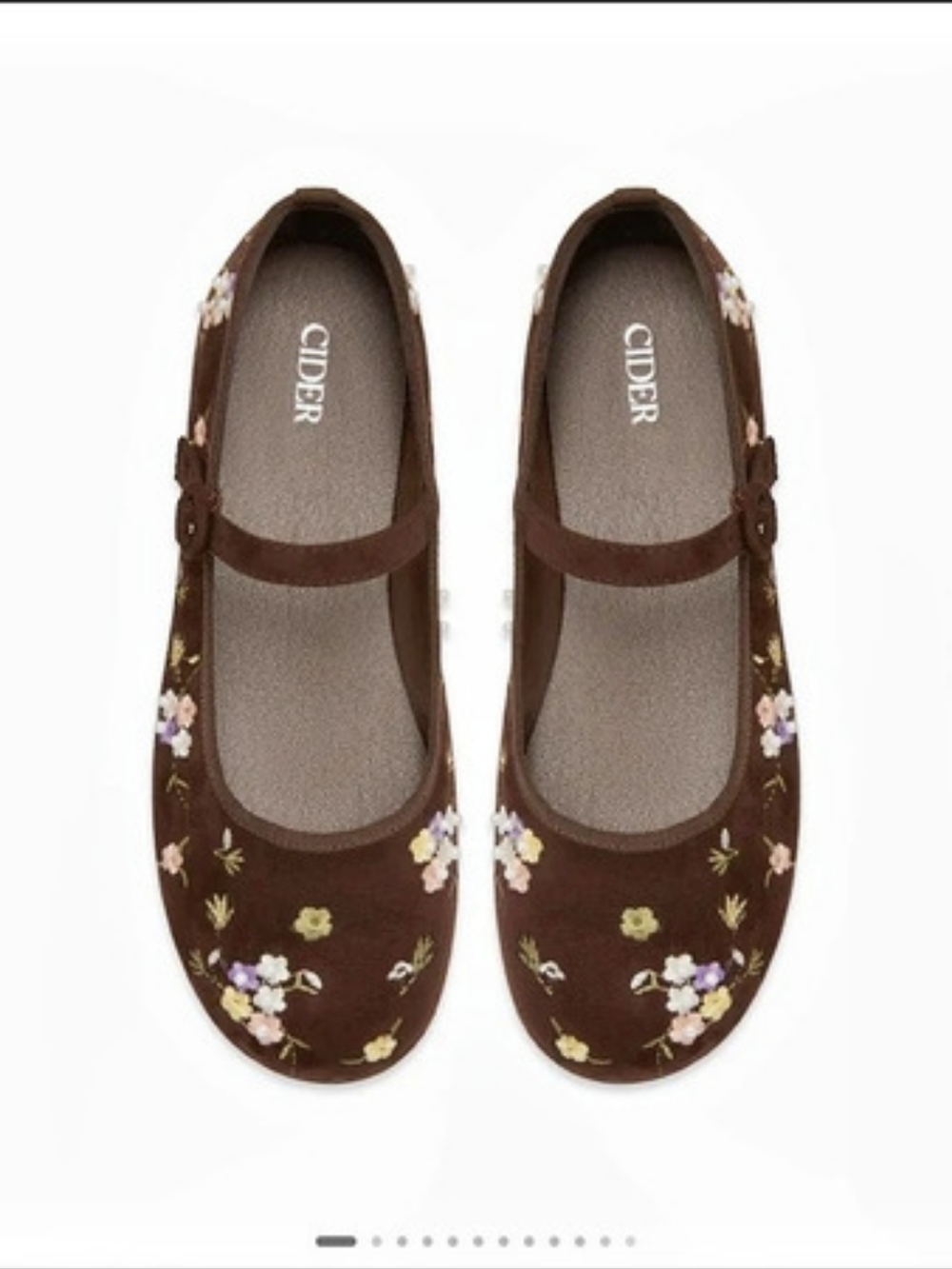 Cider Floral Embroidered Mary Jane Flats, Brown